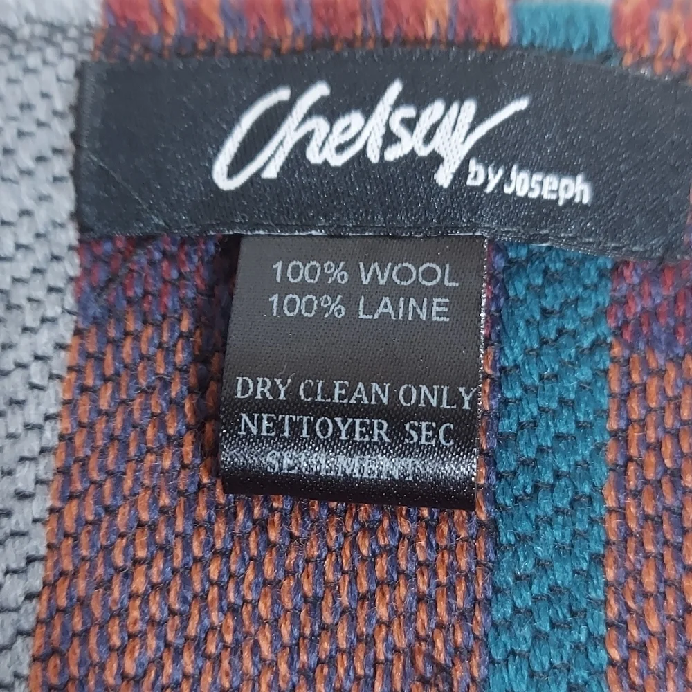 Chelsey by Joseph 100% Wool Burgundy Yellow Blue Plaid Fringed Scarf